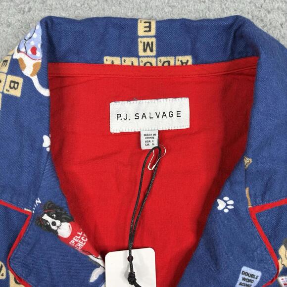 PJ Salvage Flannel Pajama Set Love Leo Rescue Dogs Woman’s Large Dark Denim NWT - Picture 2 of 9